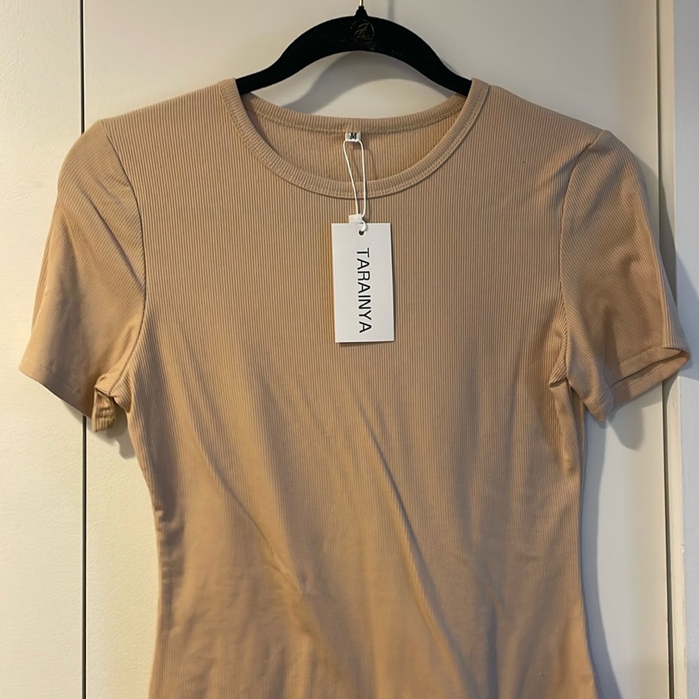 Tan ribbed bodysuit
